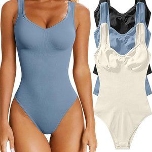 Women's 3 Piece Bodysuits Sz L - Sexy, Ribbed, Sleeveless, Tank Top